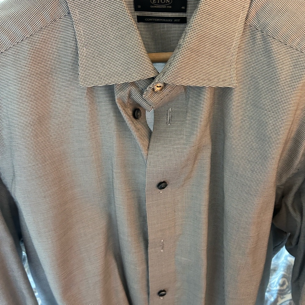 Eton Men's Black and White Dress Shirt